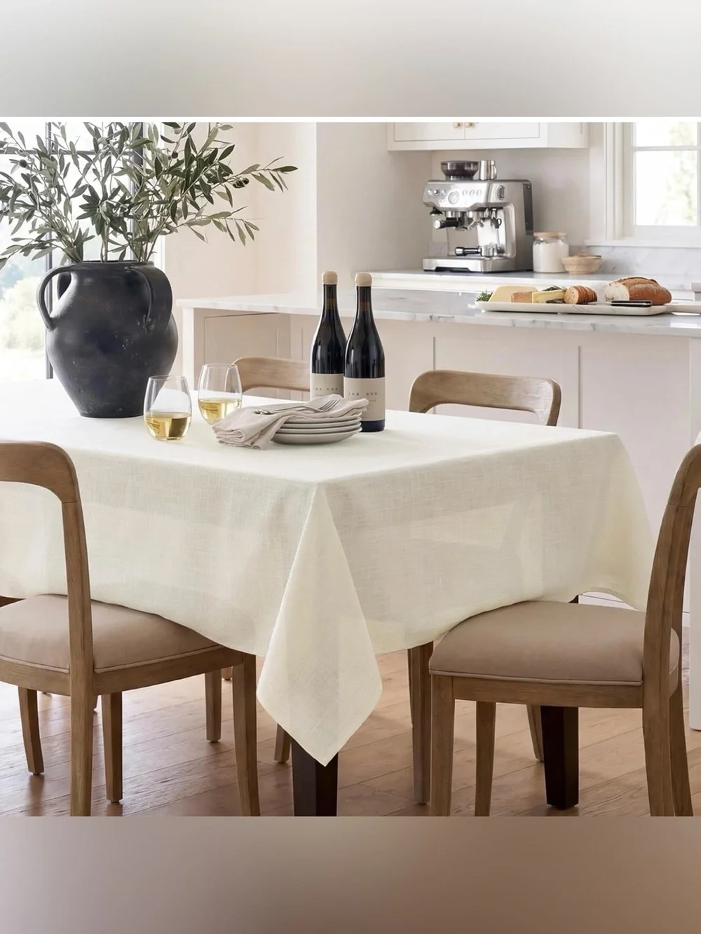 Linen Rectangle Tablecloth, 60x120 Inch Cream White Water Resistant